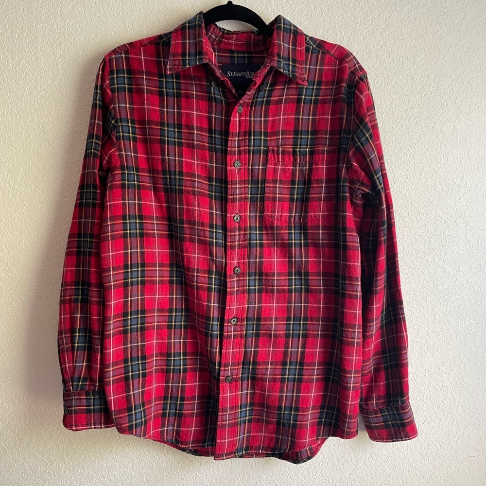 Vintage St. John’s Bay Flannel, tartan plaid flannel, holiday plaid flannel